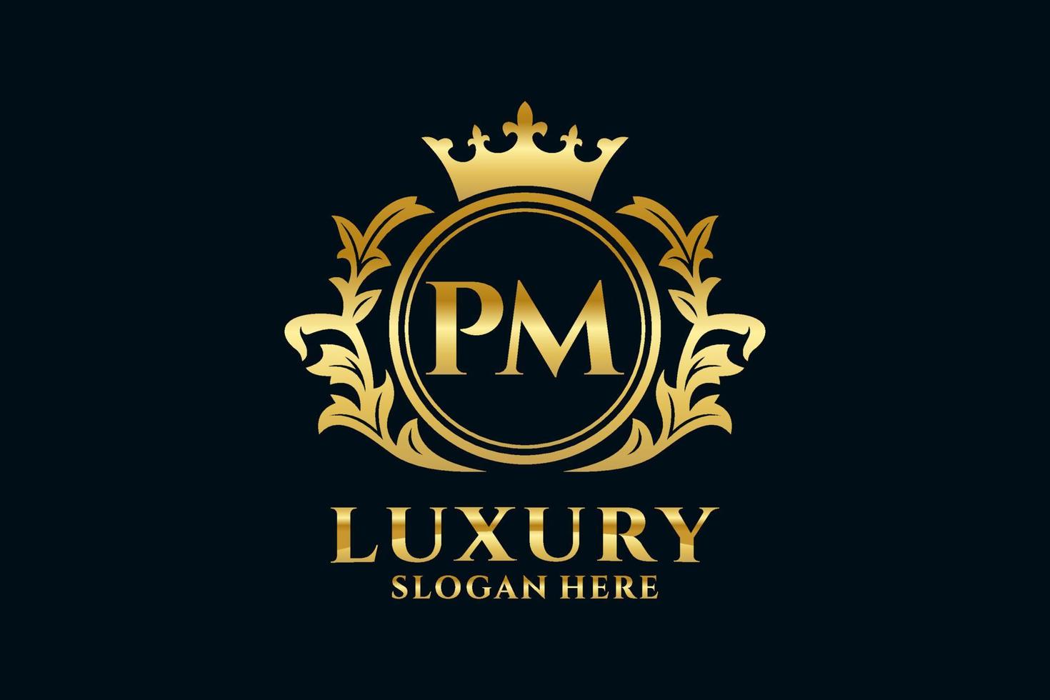 eerste p.m brief Koninklijk luxe logo sjabloon in vector kunst voor luxueus branding projecten en andere vector illustratie.