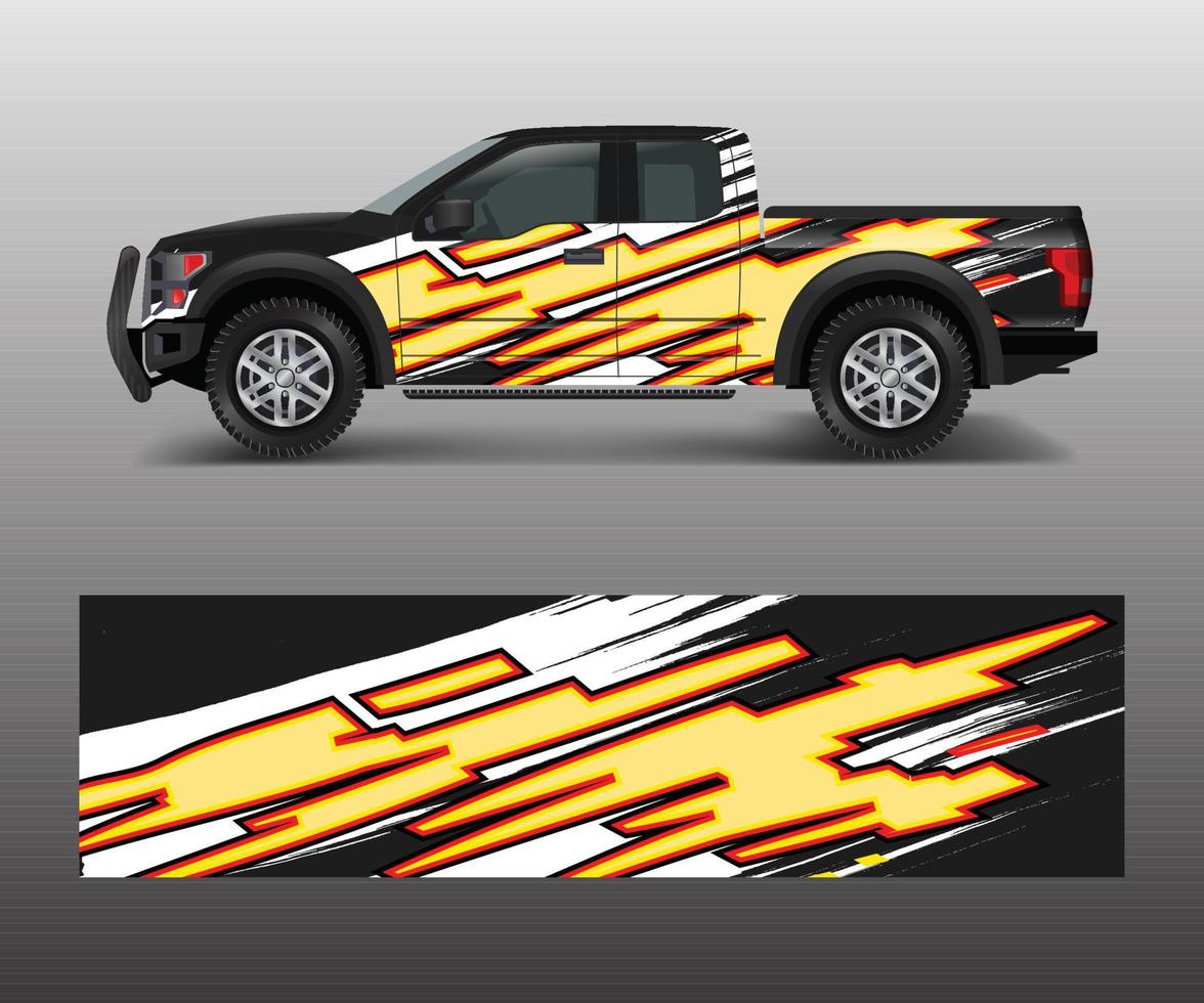 vrachtwagen en bestelwagen wrap vector, auto sticker wrap ontwerp. grafische abstracte streepontwerpen voor voertuig-, race-, offroad-, avontuur- en livery-auto's vector