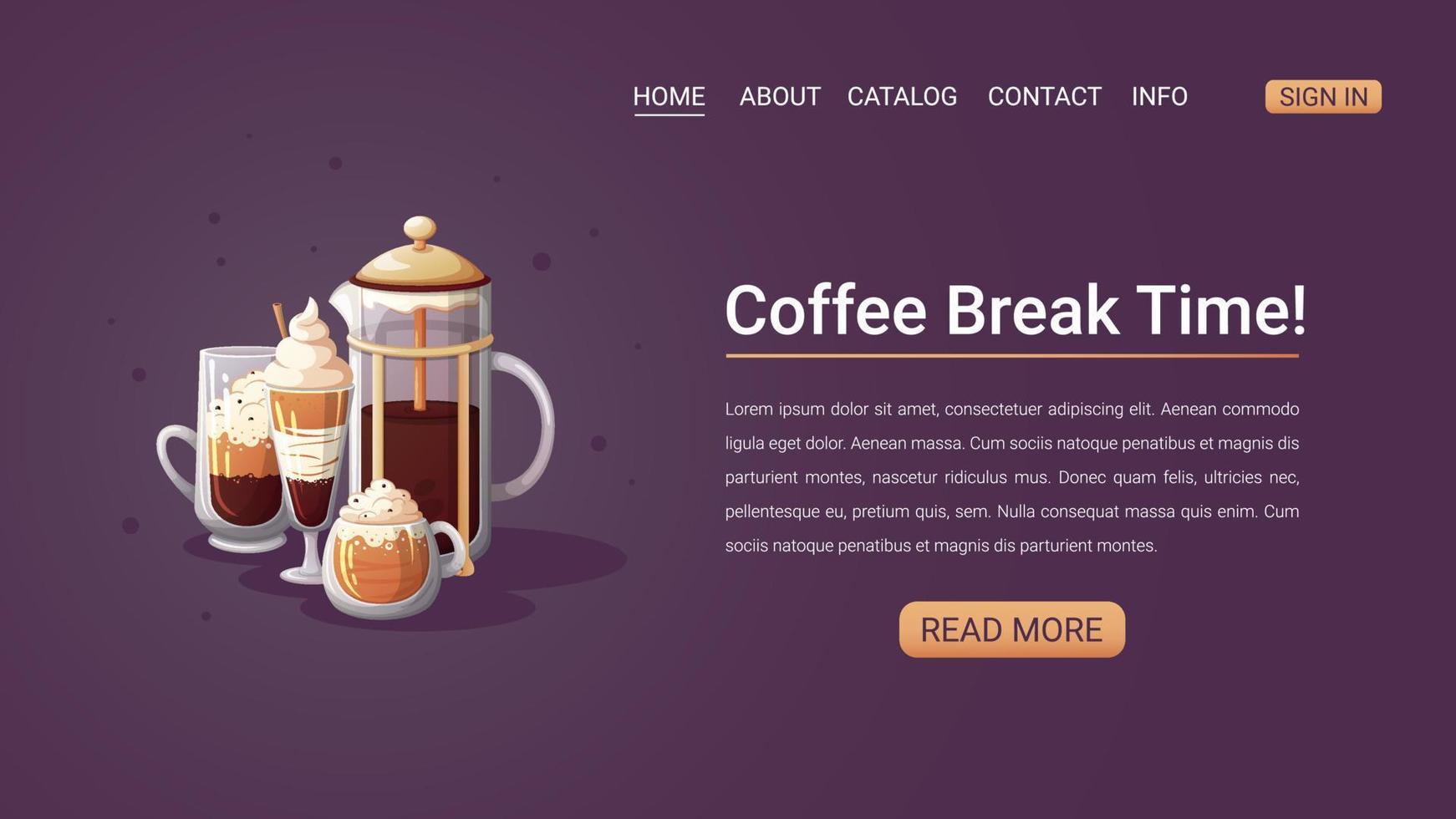 web bladzijde met een illustratie van koffie cocktails. vector