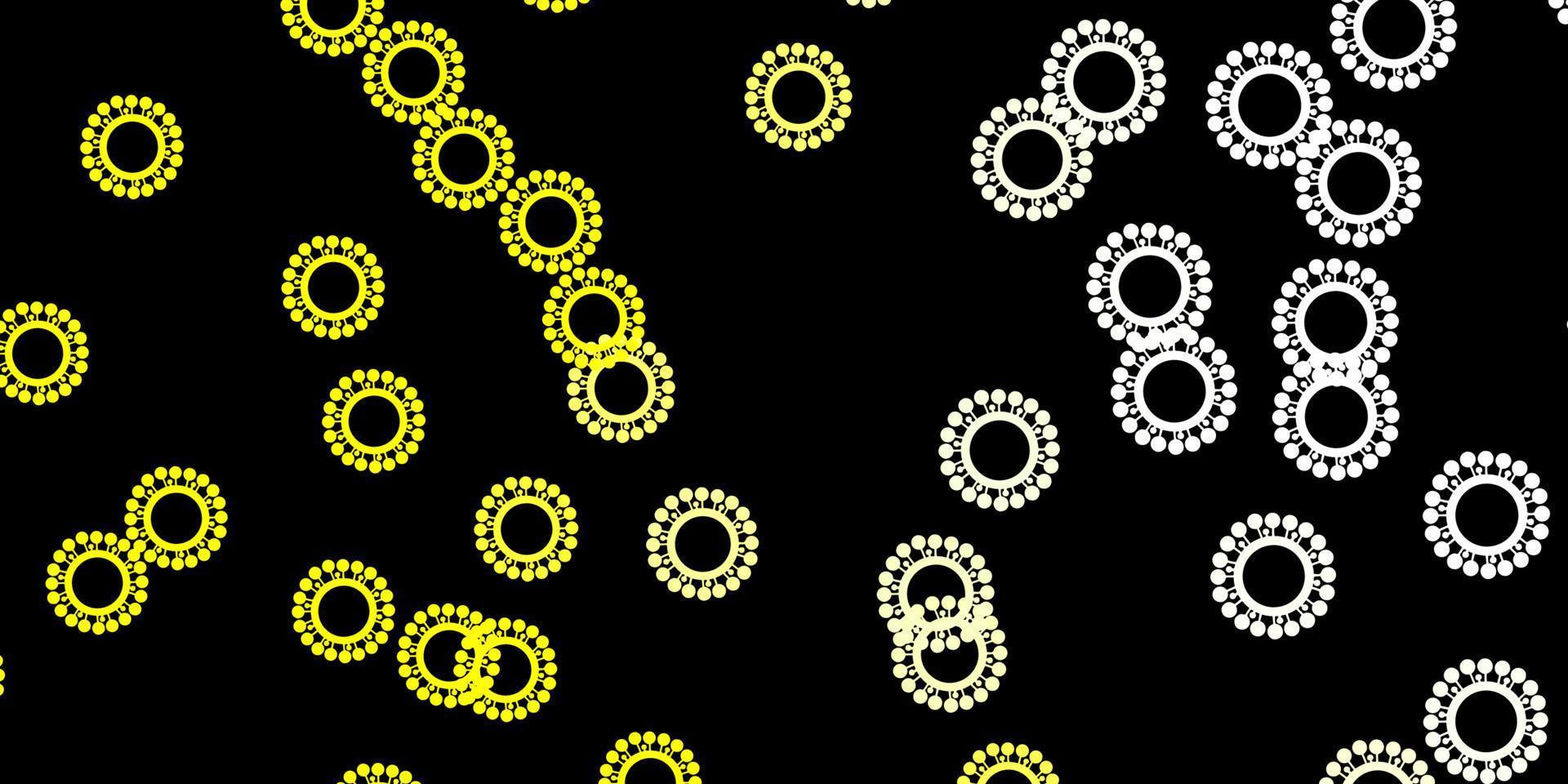 donker gele vector achtergrond met covid-19 symbolen.