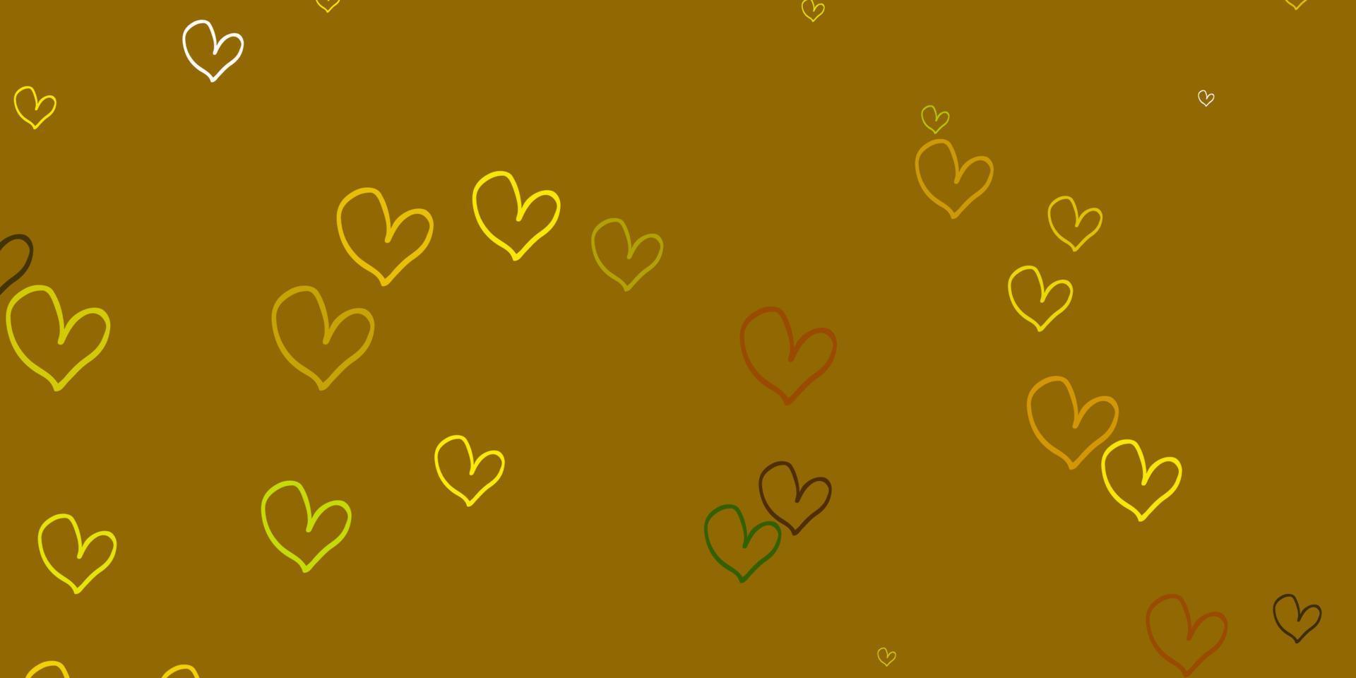 lichtgroene, gele vectorachtergrond met zoete harten. vector