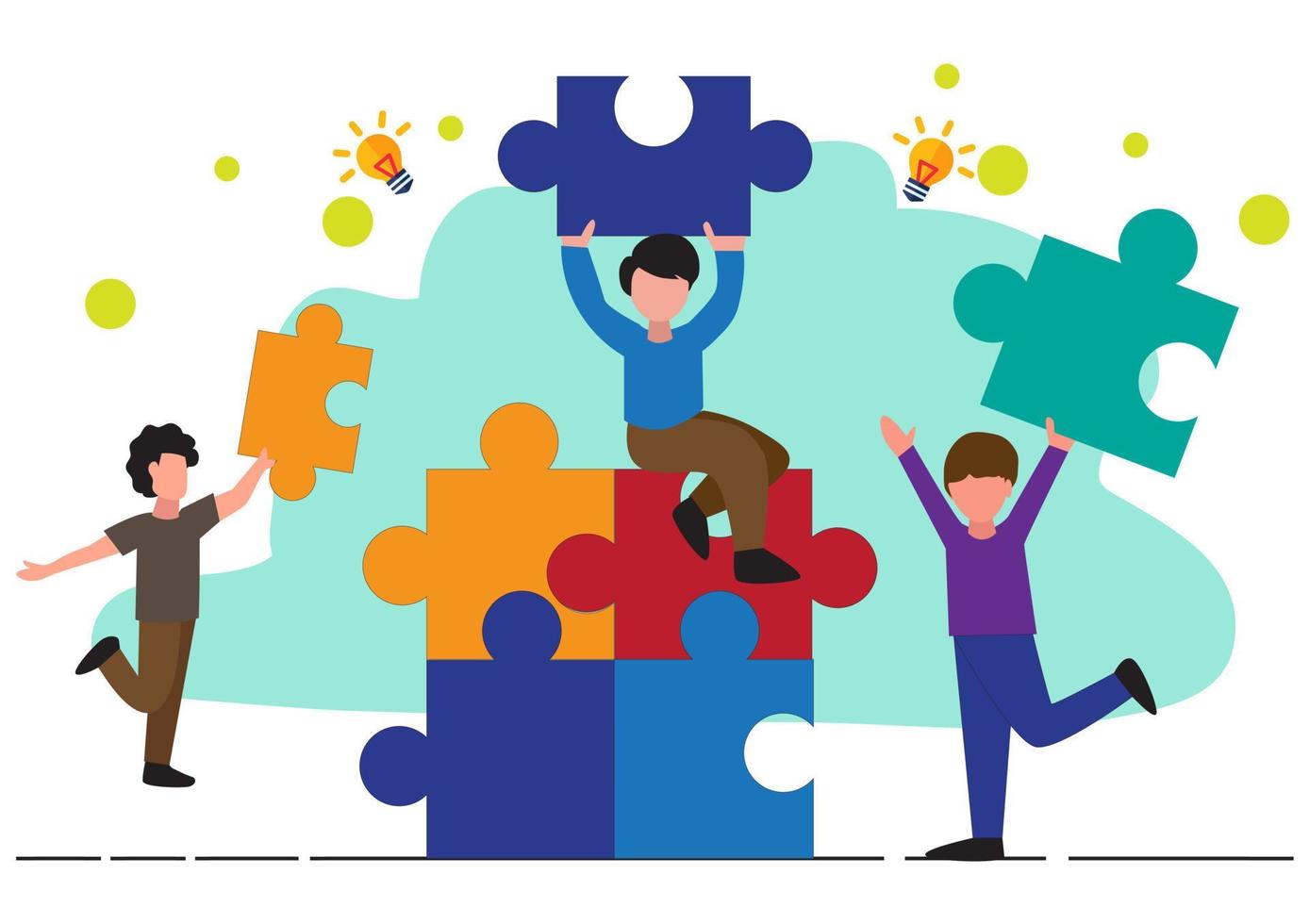 bedrijf idee team gelijkenis mensen aansluiten puzzel elementen vlak vector illustratie symbool van teamwerk, samenwerking