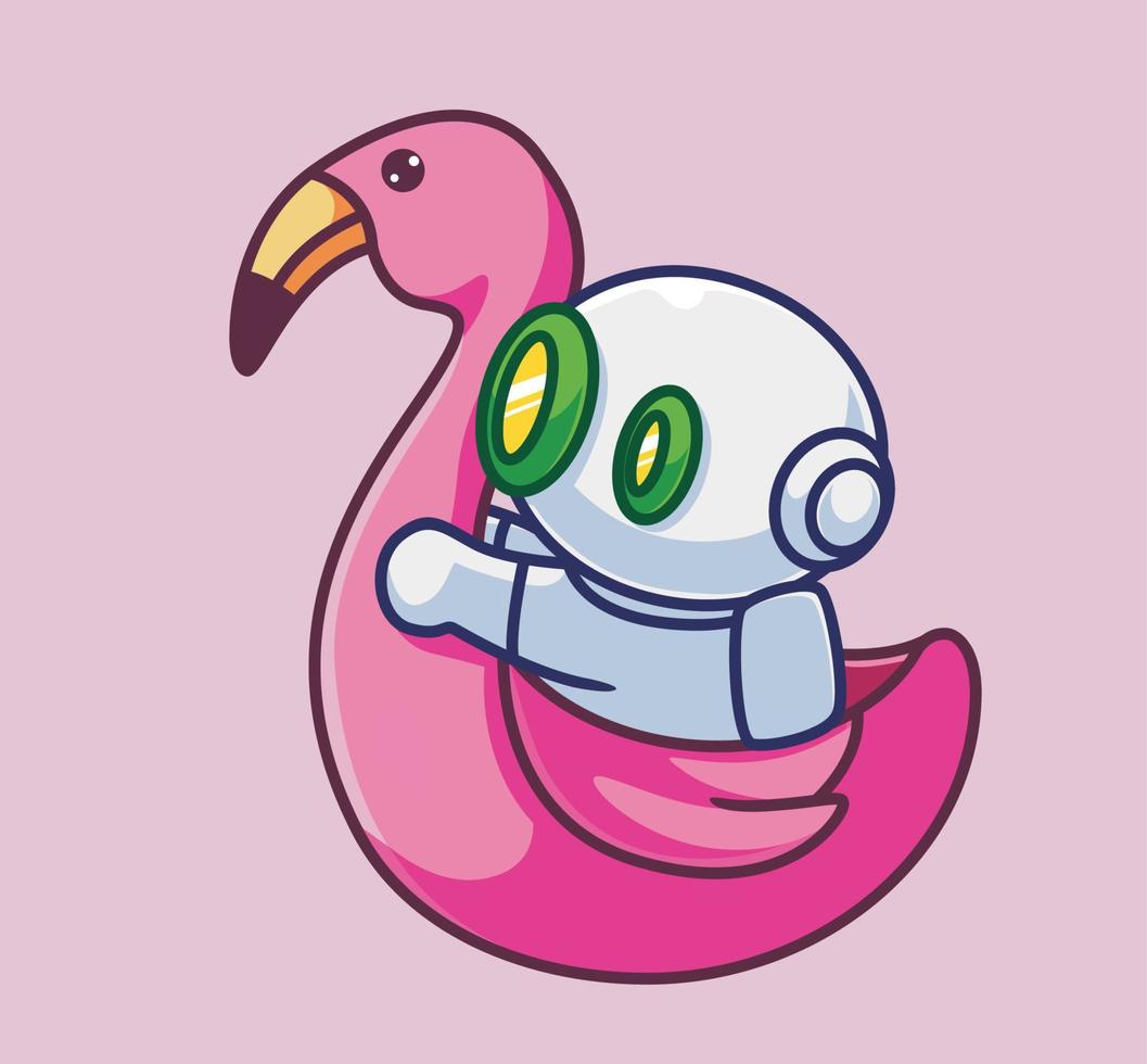 schattig astronaut rijden de flamingo boot. geïsoleerd tekenfilm persoon illustratie. vlak stijl geschikt voor sticker icoon ontwerp premie logo vector