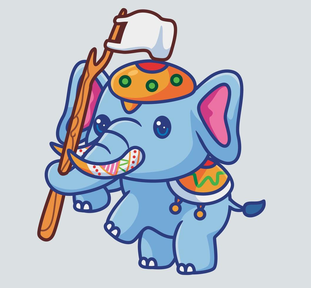 schattig olifant carnaval brengen een vlag. geïsoleerd tekenfilm dier illustratie. vlak stijl sticker icoon ontwerp premie logo vector. mascotte karakter vector