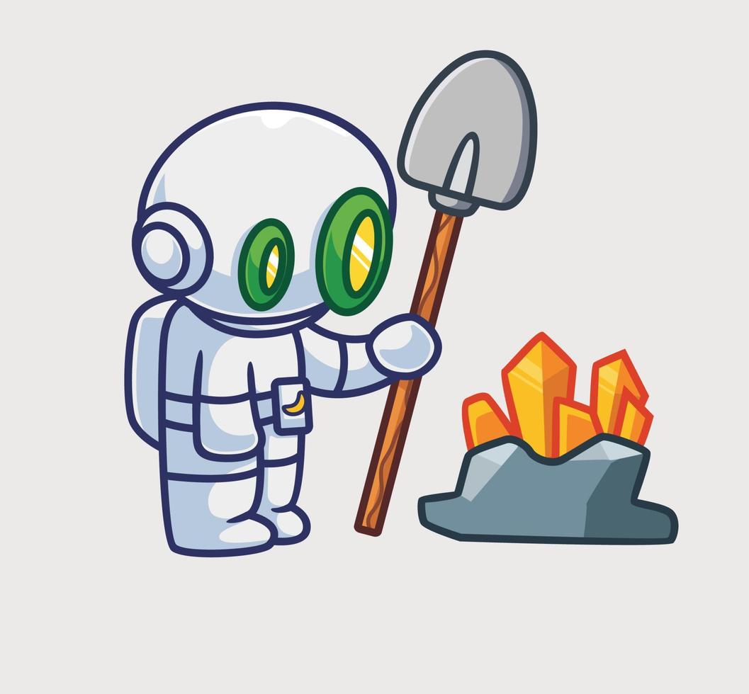 schattig astronaut robot mijnbouw kreeg een goud. geïsoleerd tekenfilm persoon illustratie. vlak stijl geschikt voor sticker icoon ontwerp premie logo vector