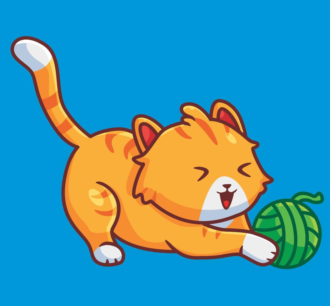 schattig kat spelen rollend bal. geïsoleerd tekenfilm dier illustratie. vlak stijl sticker icoon ontwerp premie logo vector. mascotte karakter vector