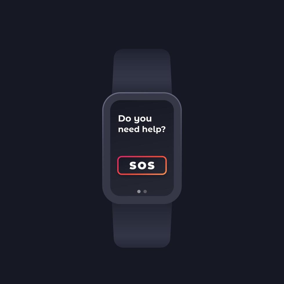 Sos knop in slim horloge, noodgeval app ontwerp vector