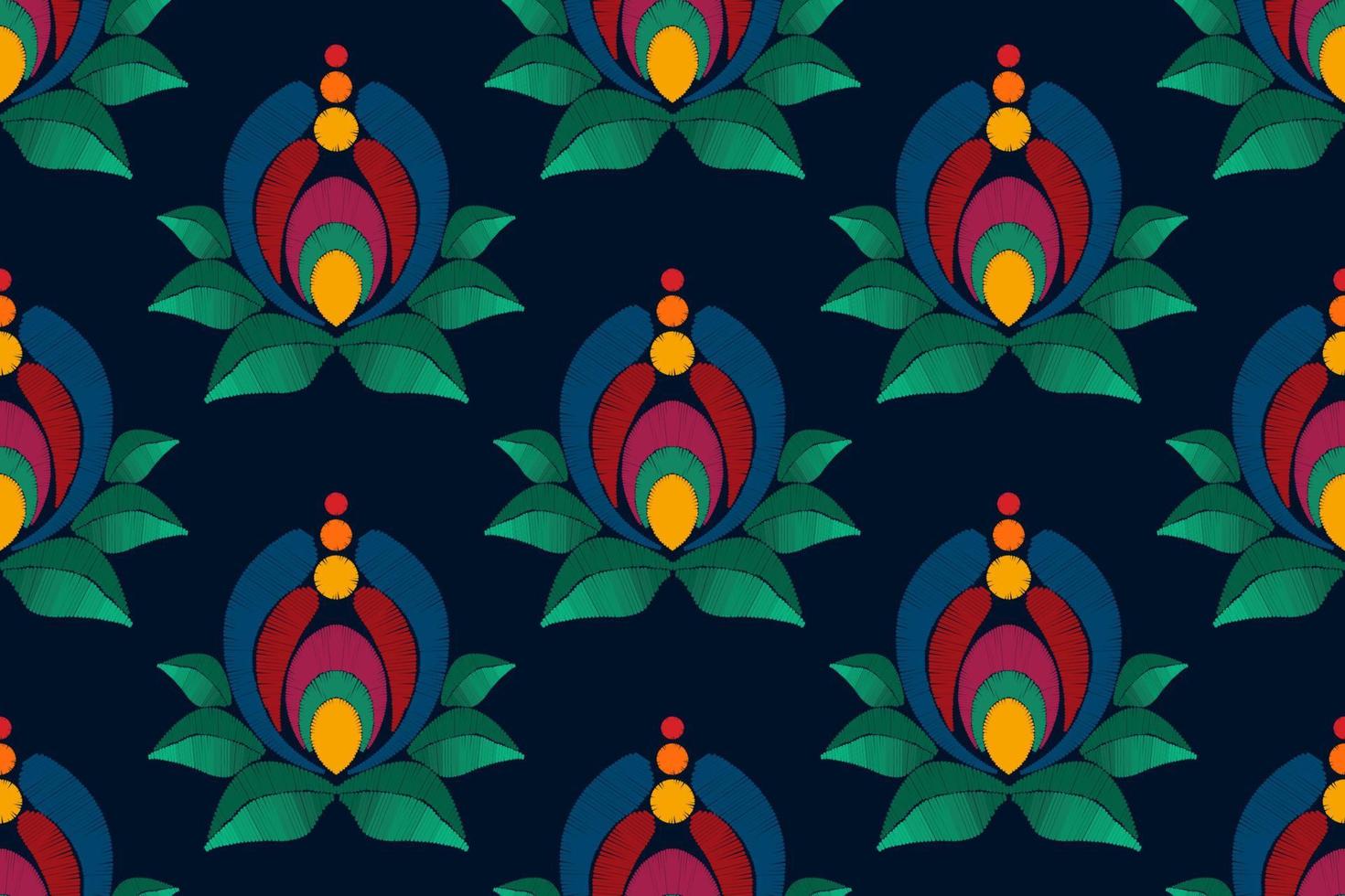 bloemen etnisch ikat naadloos patroon decoratie ontwerp. aztec kleding stof tapijt boho mandala's textiel decor behang. tribal inheems motief bloem decoratief traditioneel borduurwerk vector achtergrond
