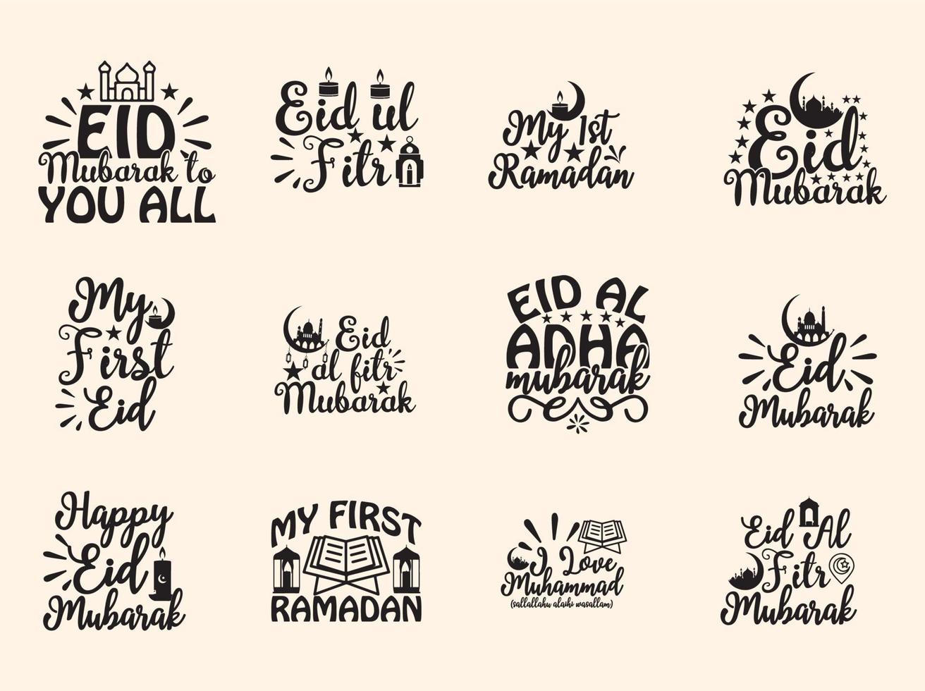 gelukkig eid mubarak typografie t overhemd ontwerp vector