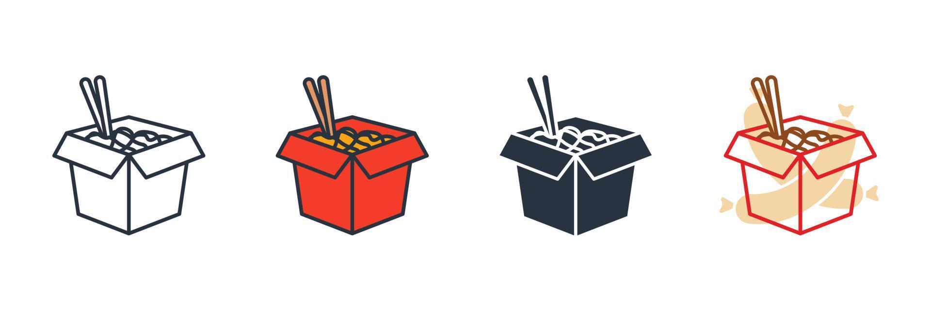 wok doos icoon logo vector illustratie. Aziatisch noodle in doos symbool sjabloon voor grafisch en web ontwerp verzameling