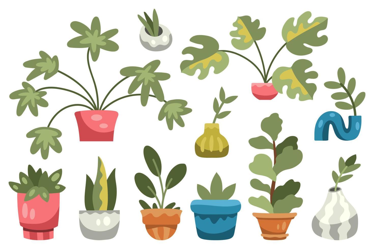reeks van divers kamerplanten in potten en vazen vector