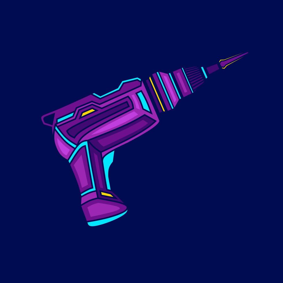 elektronisch boren neon cyberpunk logo fictie kleurrijk ontwerp met donker achtergrond. abstract t-shirt vector illustratie.