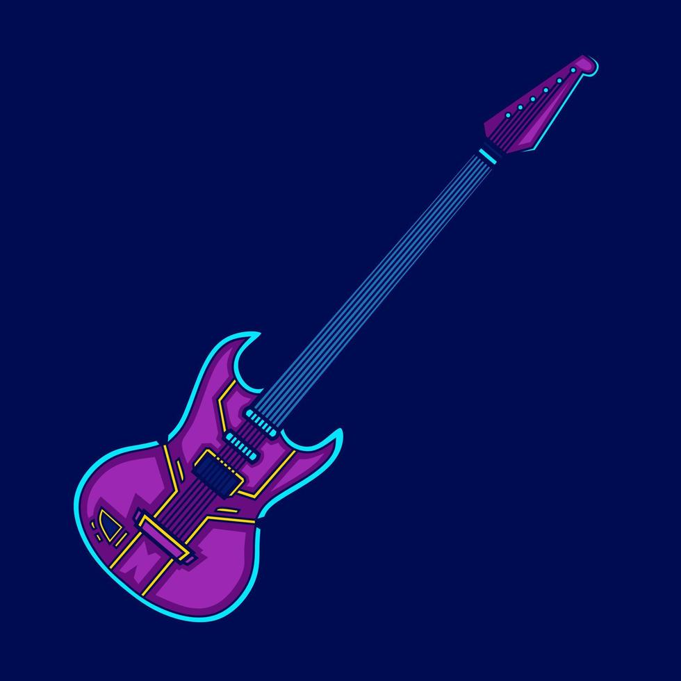 gitaar cyberpunk logo lijn knal kunst portret fictie kleurrijk ontwerp met donker achtergrond. abstract t-shirt vector illustratie.