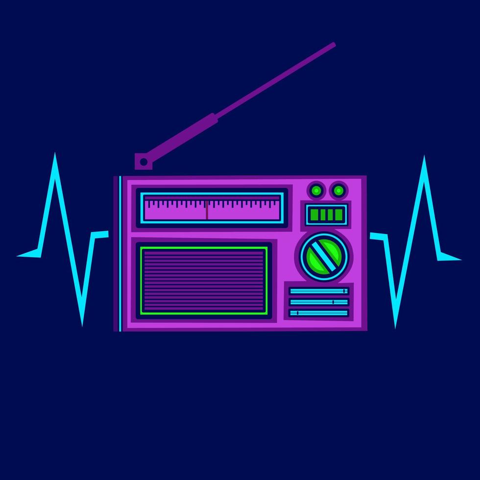 radio neon cyberpunk logo fictie kleurrijk ontwerp met donker achtergrond. abstract t-shirt vector illustratie.