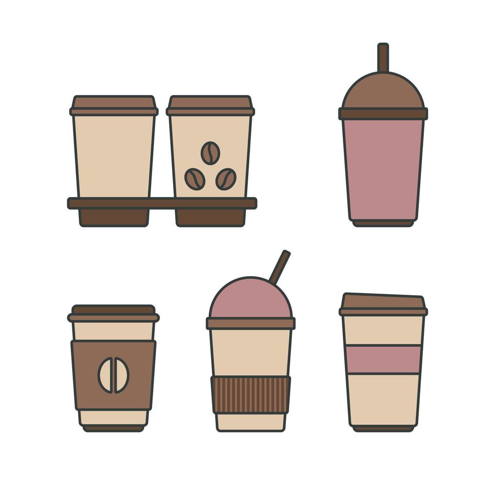 koffie cups verzameling, drank pictogrammen, vector illustratie