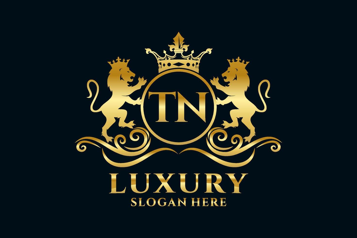 eerste tn brief leeuw Koninklijk luxe logo sjabloon in vector kunst voor luxueus branding projecten en andere vector illustratie.