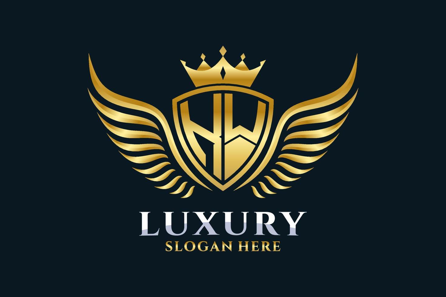luxe Koninklijk vleugel brief kw kam goud kleur logo vector, zege logo, kam logo, vleugel logo, vector logo sjabloon.