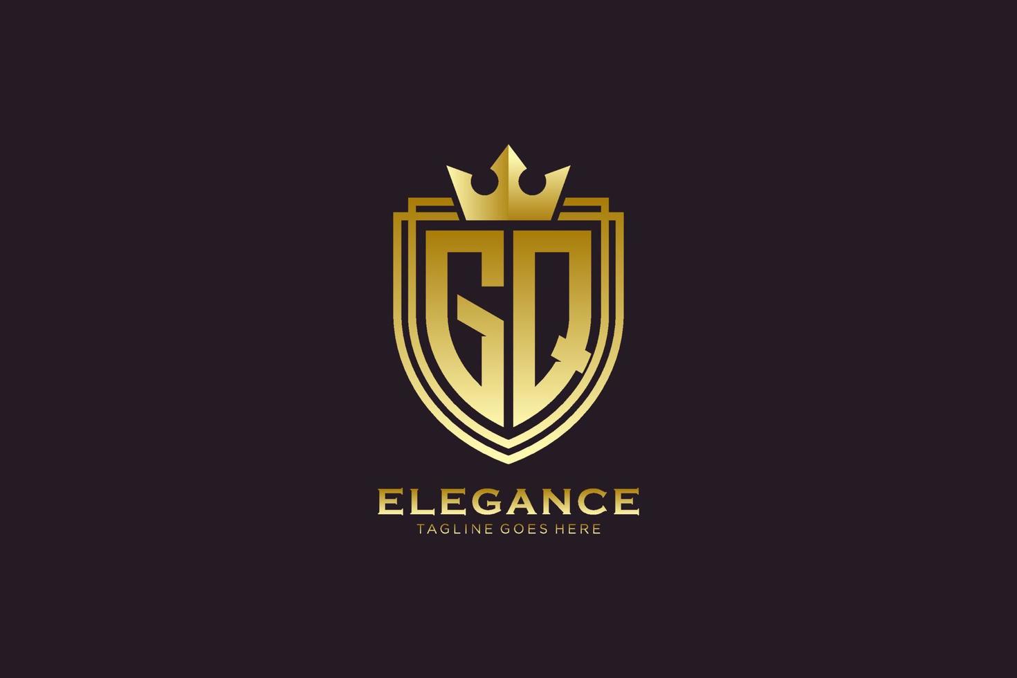 eerste gq elegant luxe monogram logo of insigne sjabloon met scrollt en Koninklijk kroon - perfect voor luxueus branding projecten vector