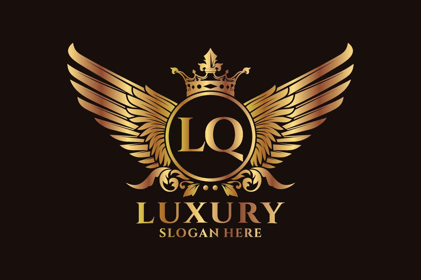 luxe Koninklijk vleugel brief lq kam goud kleur logo vector, zege logo, kam logo, vleugel logo, vector logo sjabloon.