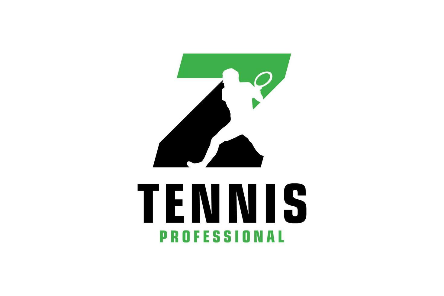 letter z met tennisspeler silhouet logo ontwerp. vectorontwerpsjabloonelementen voor sportteam of huisstijl. vector