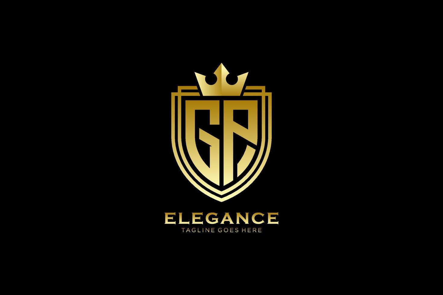 eerste gp elegant luxe monogram logo of insigne sjabloon met scrollt en Koninklijk kroon - perfect voor luxueus branding projecten vector