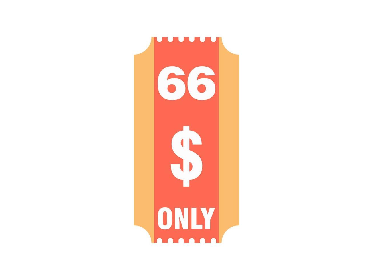 66 dollar enkel en alleen coupon teken of etiket of korting tegoedbon geld besparing label, met coupon vector illustratie zomer aanbod loopt af weekend vakantie