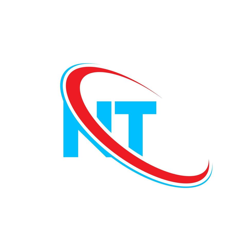 nt logo. nt ontwerp. blauw en rood nt brief. nt brief logo ontwerp. eerste brief nt gekoppeld cirkel hoofdletters monogram logo. vector