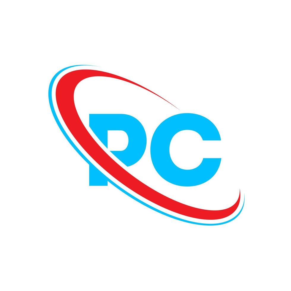 pc logo. pc ontwerp. blauw en rood pc brief. pc brief logo ontwerp. eerste brief pc gekoppeld cirkel hoofdletters monogram logo. vector