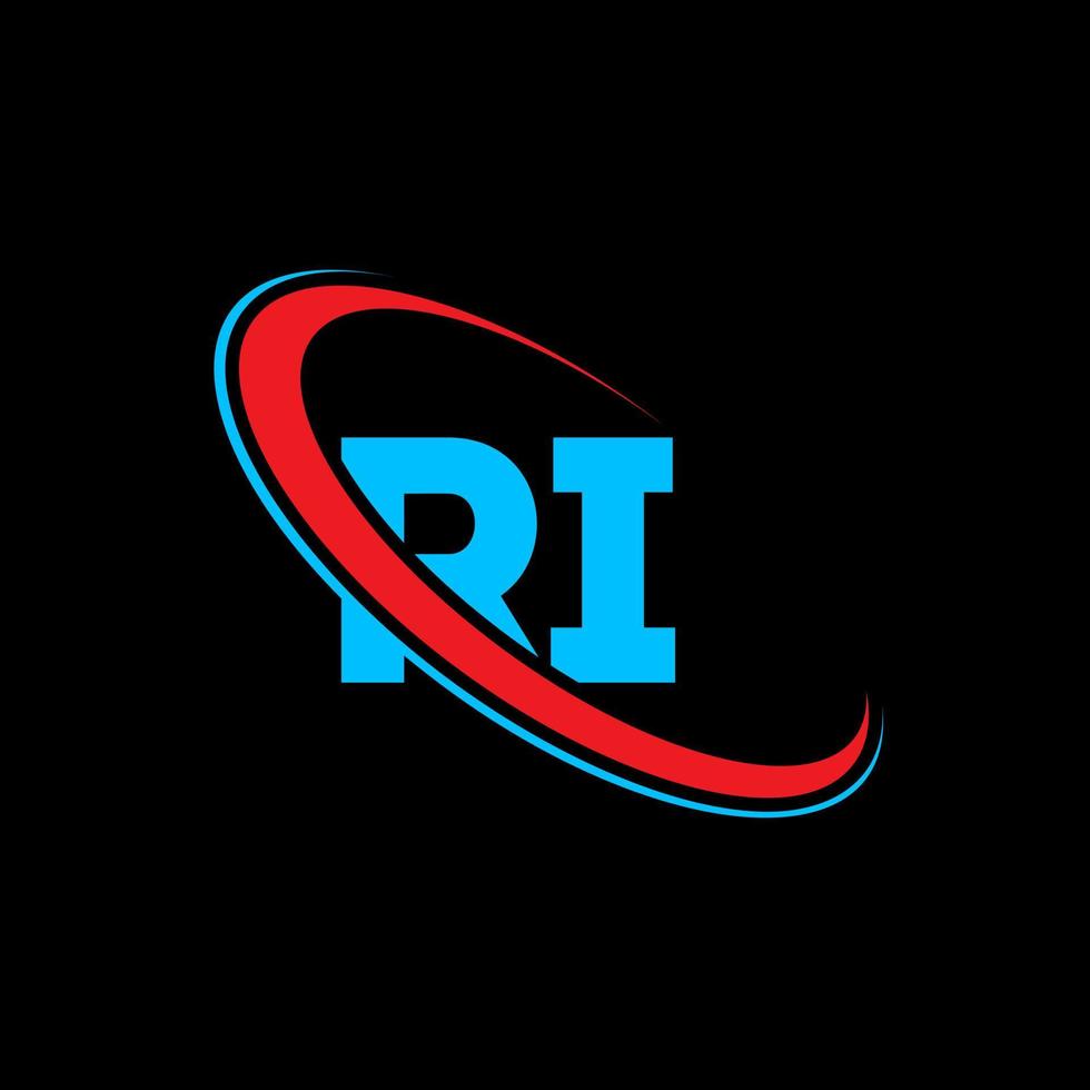 ri logo. ri ontwerp. blauw en rood ri brief. ri brief logo ontwerp. eerste brief ri gekoppeld cirkel hoofdletters monogram logo. vector