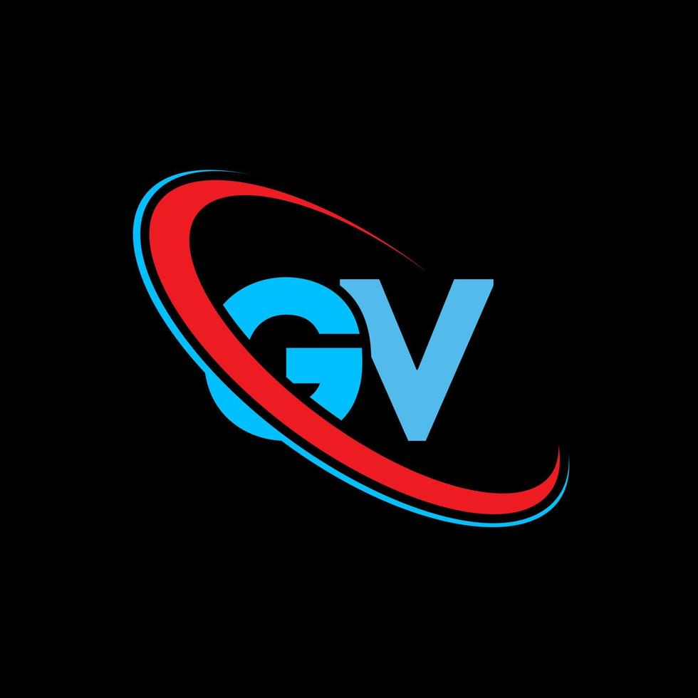 gv logo. gv ontwerp. blauw en rood gv brief. gv brief logo ontwerp. eerste brief gv gekoppeld cirkel hoofdletters monogram logo. vector