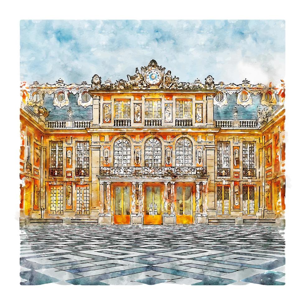 kasteel Versailles Parijs Frankrijk waterverf schetsen hand- getrokken illustratie vector