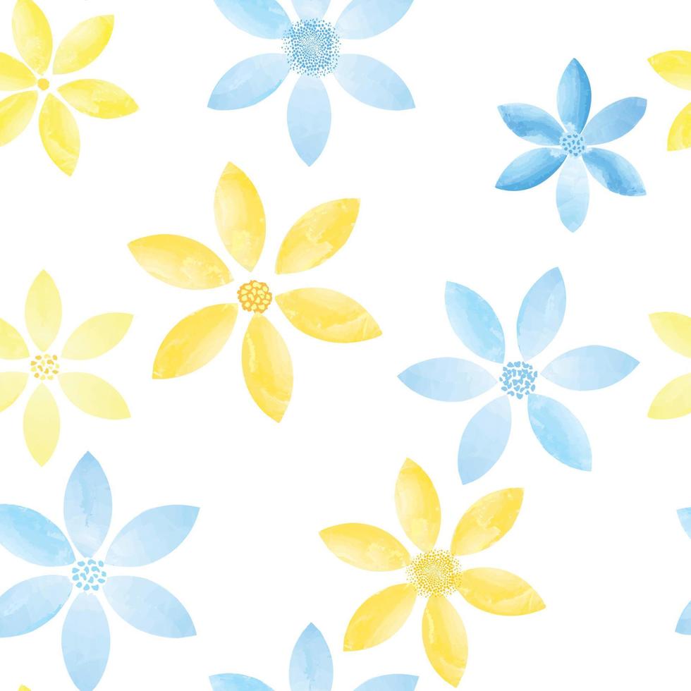 bloemenpatroon. bloem in kleur van Oekraïense vlag naadloze aquarel getekende achtergrond. bloeien sierbehang conceptontwerp van geen oorlog, vrede in oekraïne met bloemen van vrede vector