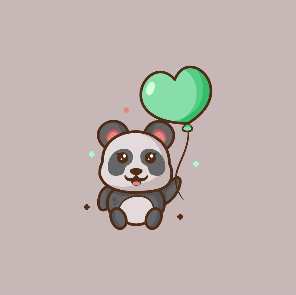 schattig illustratie van panda met hart ballon vector