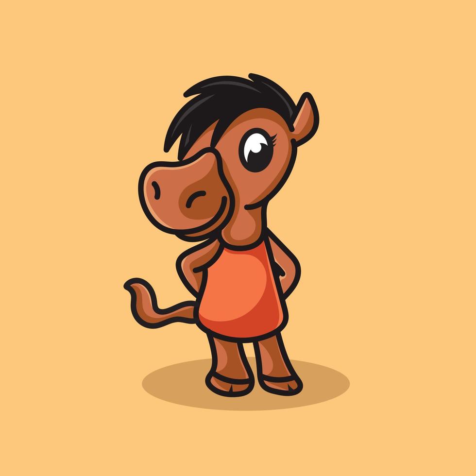 paard tekenfilm mascotte grappig vector glimlach geluk pret schattig dieren illustratie schattig gelukkig vrouw