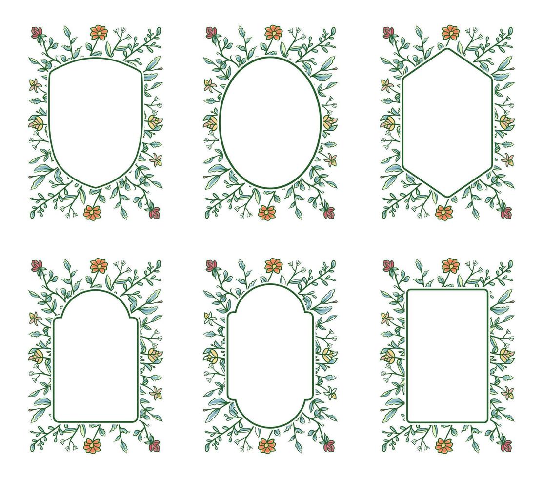bloemen kader verzameling, hand- getrokken lijn met digitaal kleur, vector illustratie