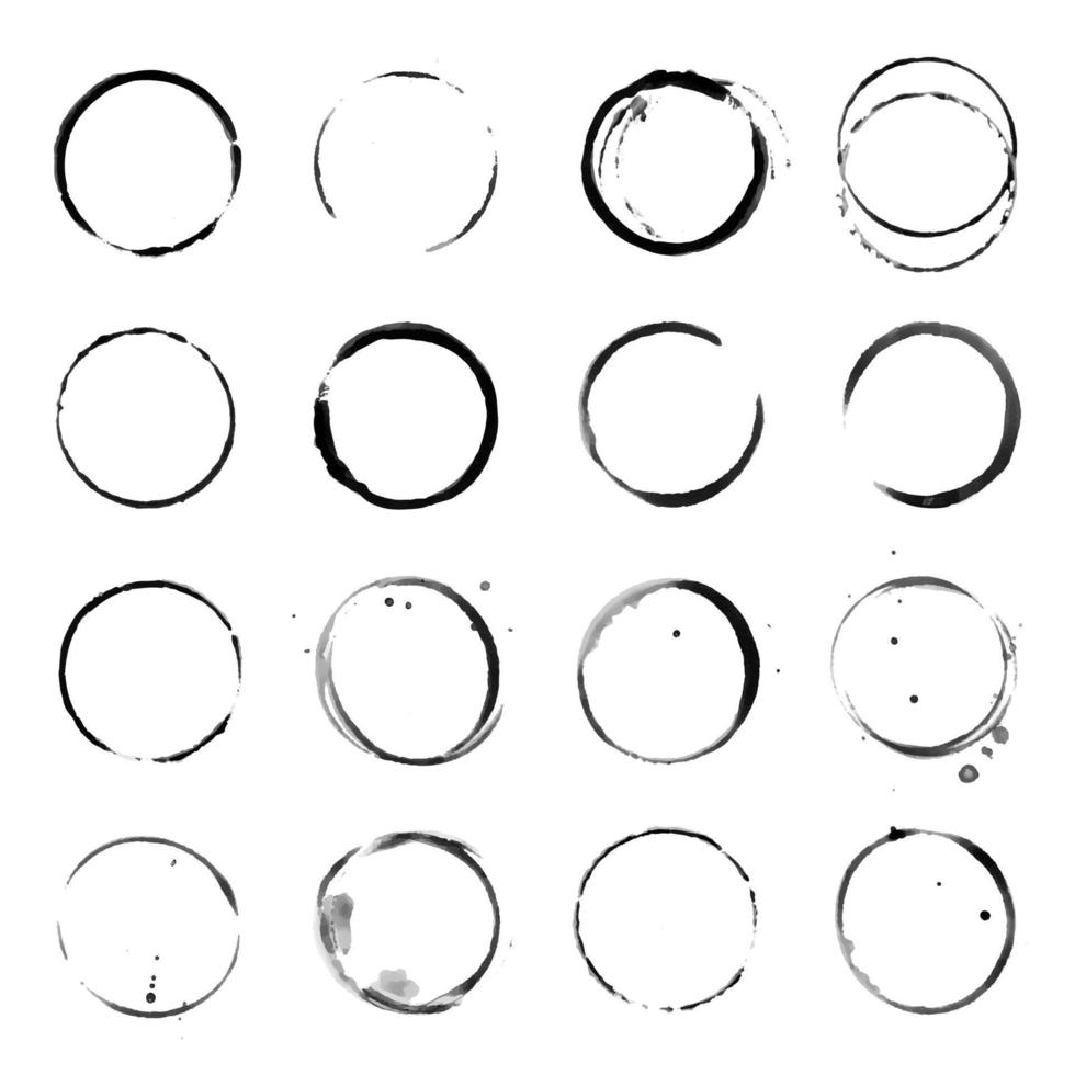 koffiekopje cirkel zwarte vector vlekken. ronde ring grunge vlek