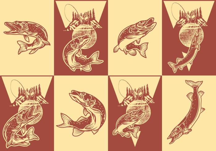 Snoek fshing poster set vector