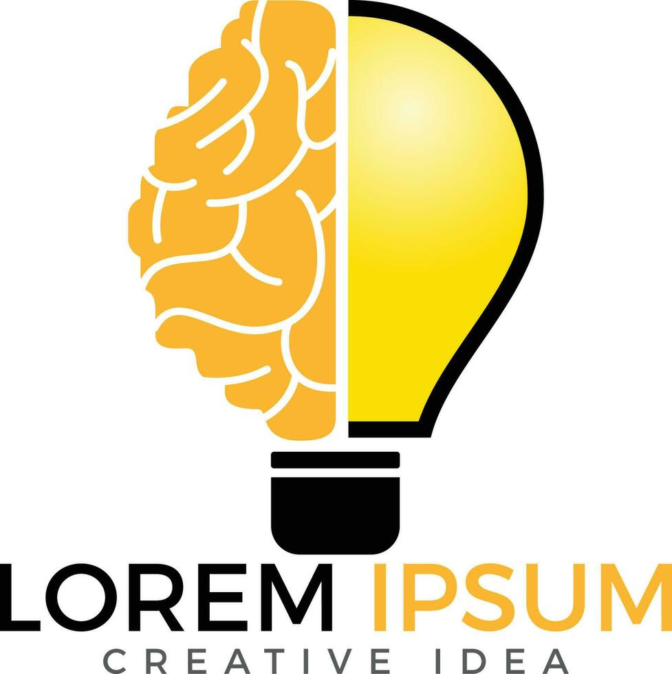 lamp en hersenen logo ontwerp. creatief licht lamp idee hersenen vector icoon.