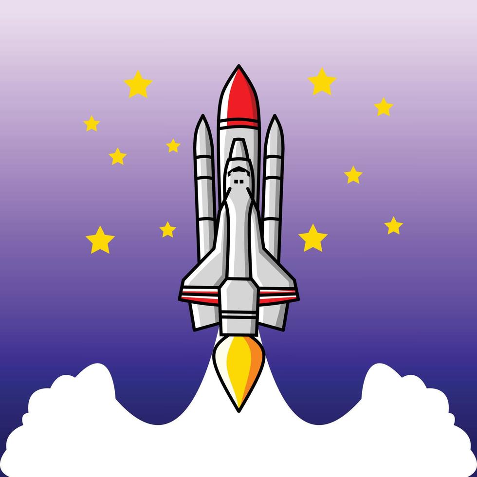 ruimteschip naar ruimte. raket lancering reeks van ruimte missies beeld van een raket met rook in de achtergrond. raket vector illustratie