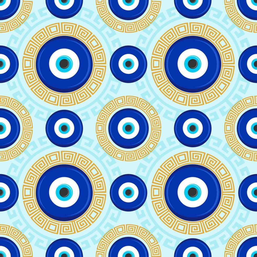 onheil oog etnisch patroon. mysticus Grieks blauw amulet. Turks traditioneel afdrukken. symbool van bescherming. vector naadloos achtergrond.