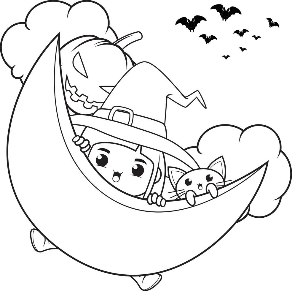 halloween kleur boek schattig weinig meisje heks vector