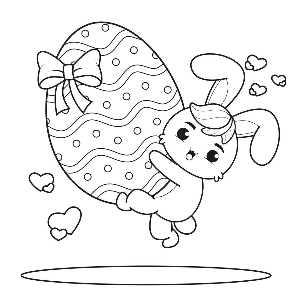 kleur bladzijde gelukkig Pasen met konijn vector