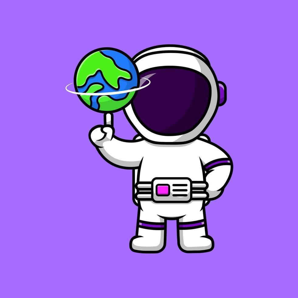 schattig astronaut spelen aarde bal tekenfilm vector icoon illustratie. vlak tekenfilm concept