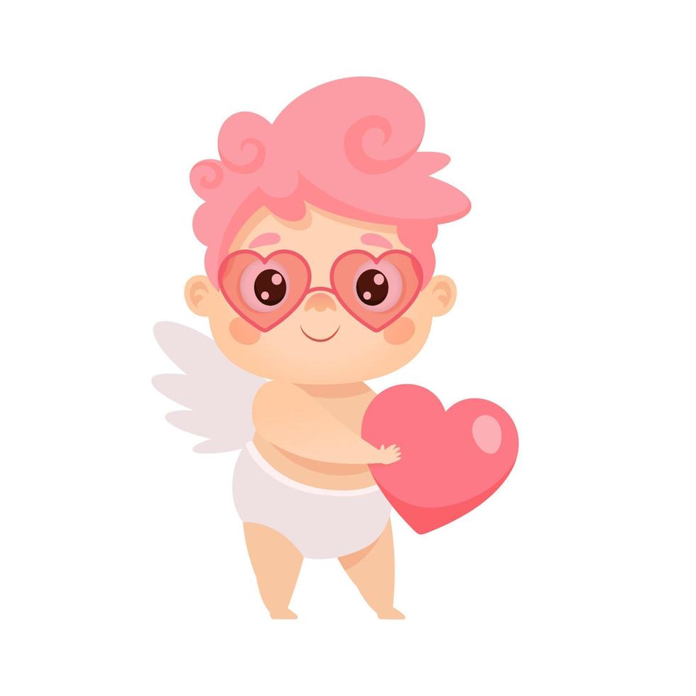 schattig Cupido met hart. vector tekenfilm karakter voor Valentijnsdag dag