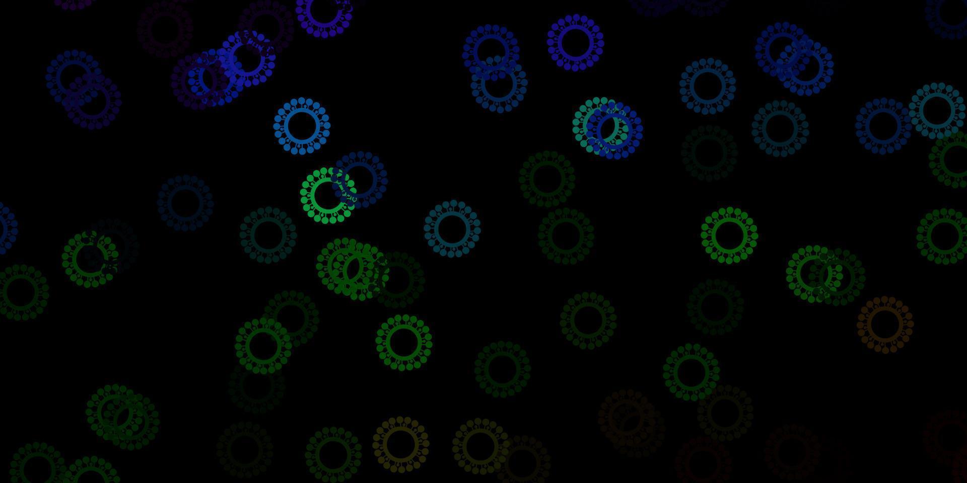 donkerblauw, groen vectorpatroon met coronaviruselementen. vector