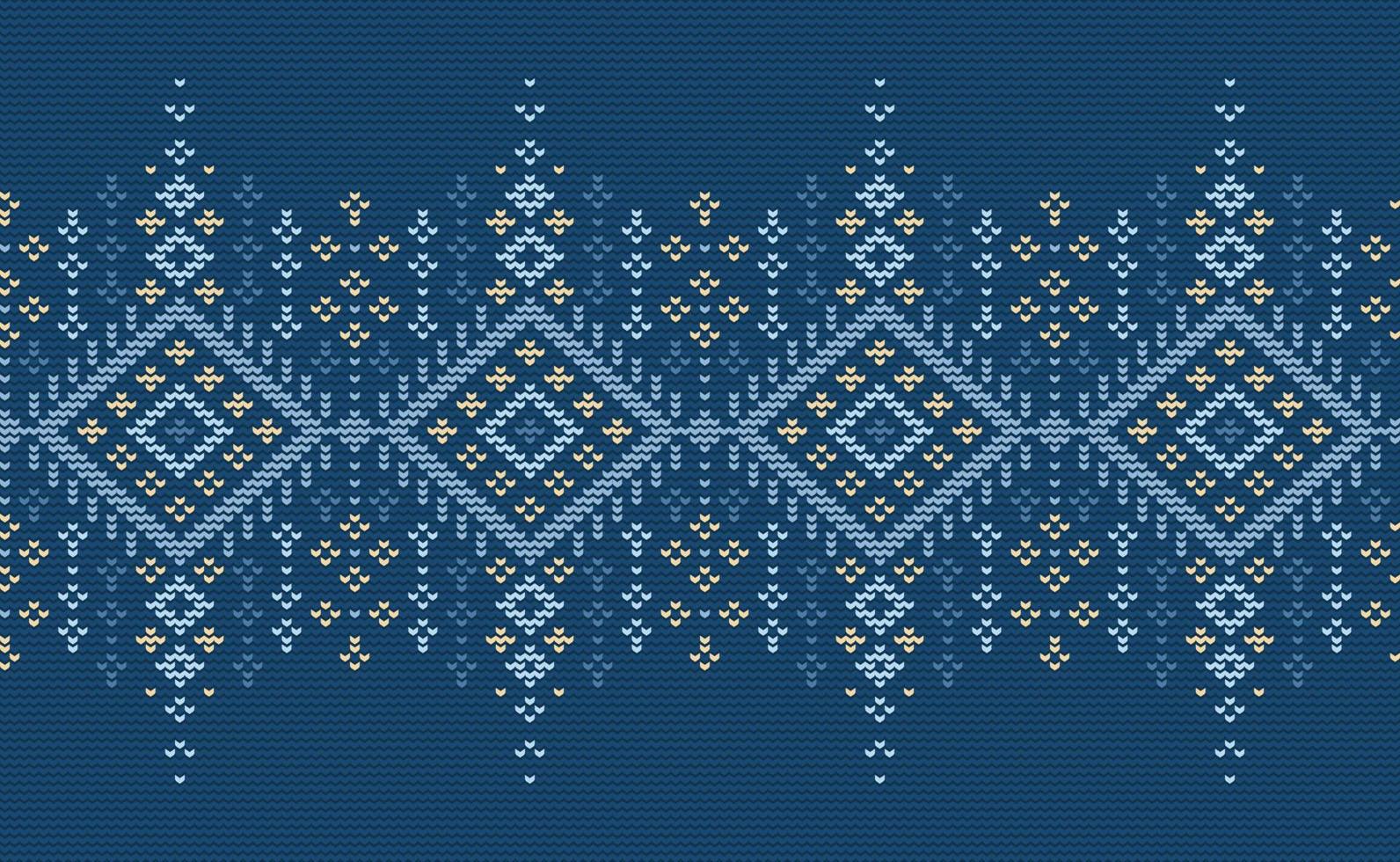 blauw en geel borduurwerk patroon, gebreid herhaling achtergrond, vector textiel sjabloon naadloos
