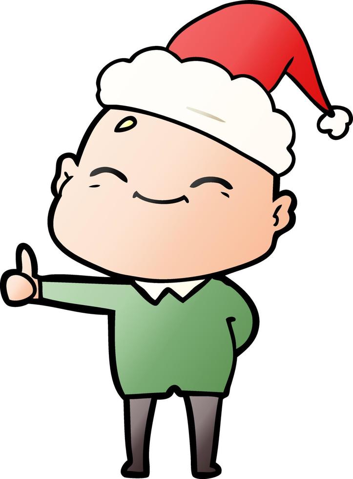 vrolijke gradiëntcartoon van een kale man met een kerstmuts vector