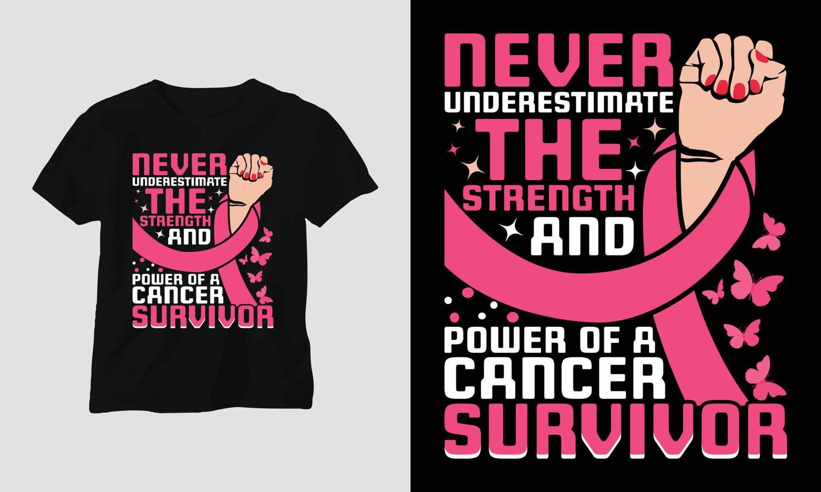 nooit onderschatten de sterkte en macht van een kanker overlevende - borst kanker bewustzijn maand t-shirt vector