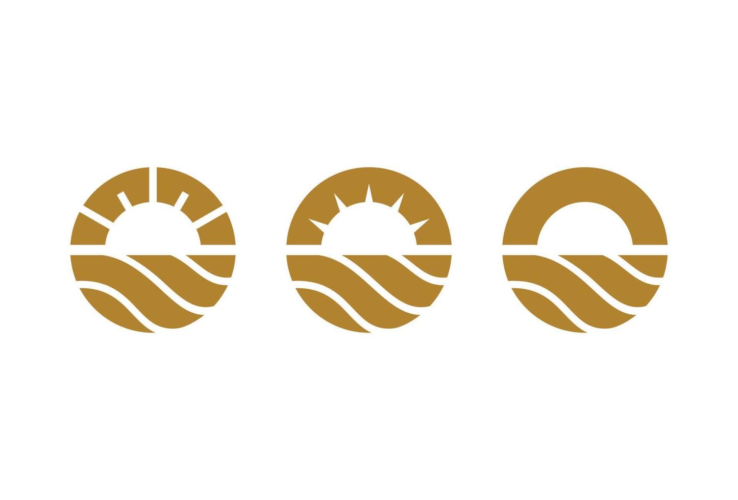 zon zonsondergang zonsopkomst met strand oceaan zee water logo ontwerp vector icoon