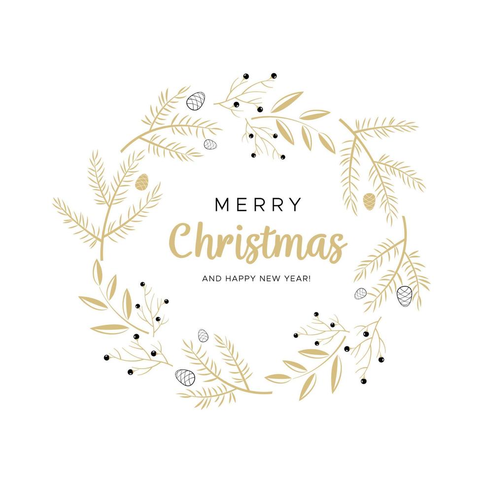 Kerstmis krans met goud takken en pijnboom kegels. uniek ontwerp voor uw groet kaarten, spandoeken, flyers vector